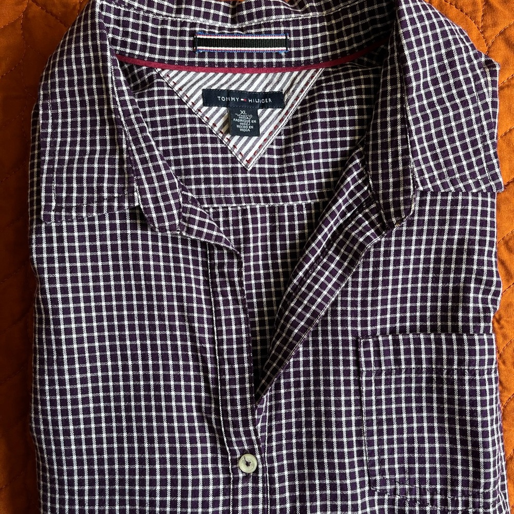 Tommy Hilfiger Women's Checkered Shirt - Dark Purple and White